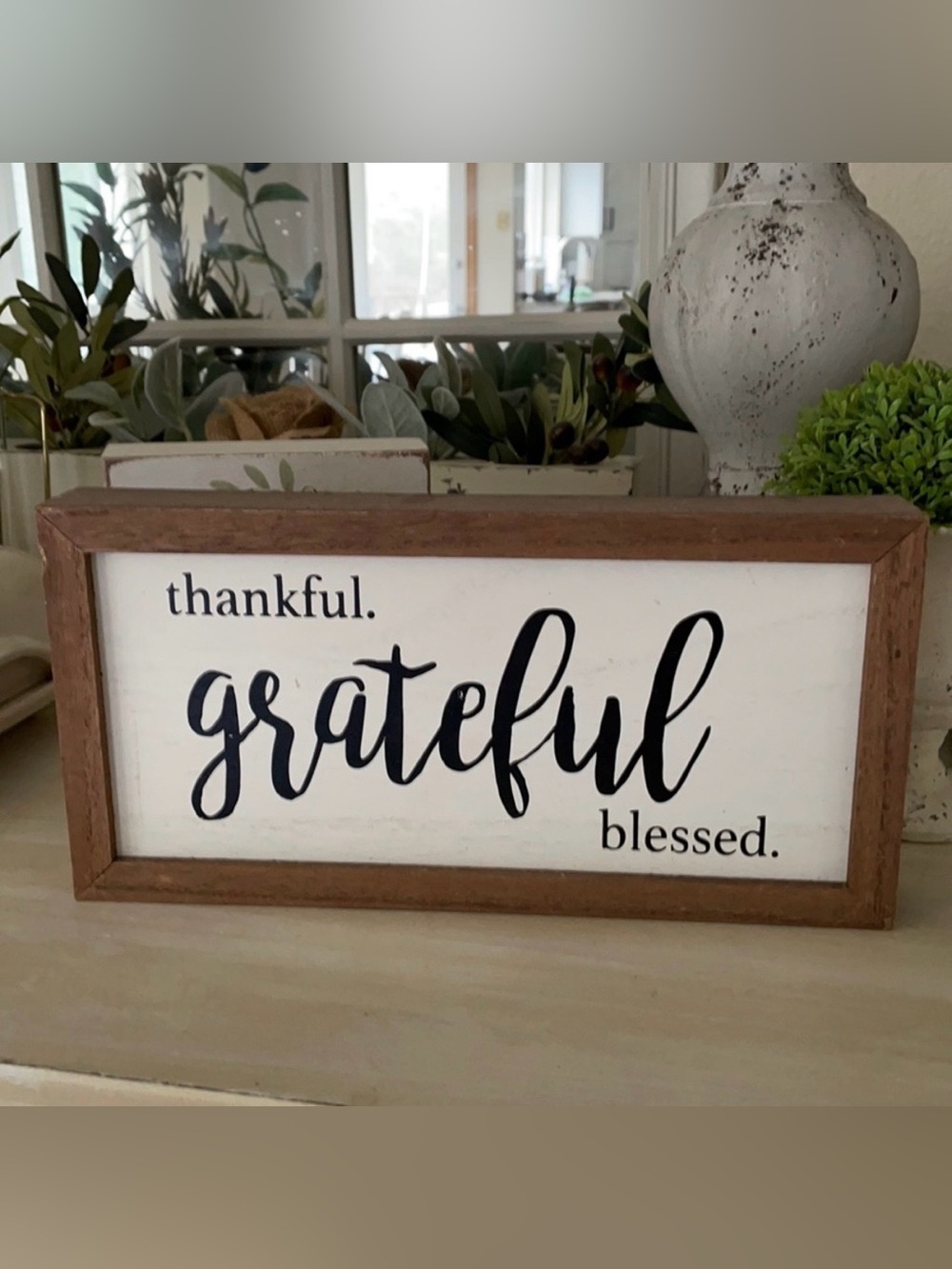 Grateful Thankful Blessed Wood Sign - Neutral Black & White